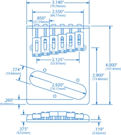 Gotoh Modern Bridge For Tele - StewMac -US Tool Sales Shop 0025 spec