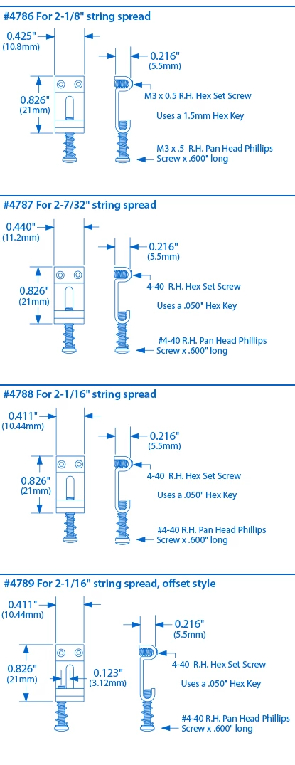 KTS Titanium Saddles for Strat - Set of 6 - StewMac KTS Titanium Saddles For Strat - Set Of 6 - StewMac -US Tool Sales Shop 4786 spec